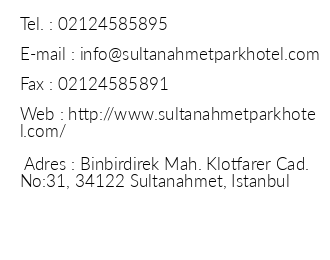 Sultanahmet Park Hotel iletiim bilgileri